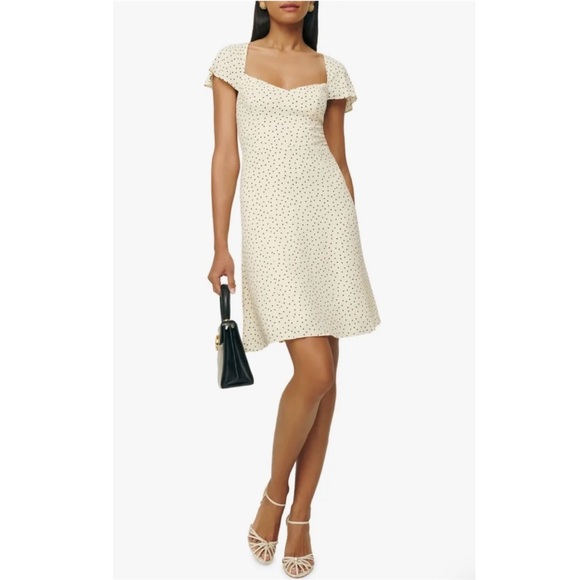 Reformation Salt And Pepper Novia Polkadot Print Flutter Sleeve Dress Size 0